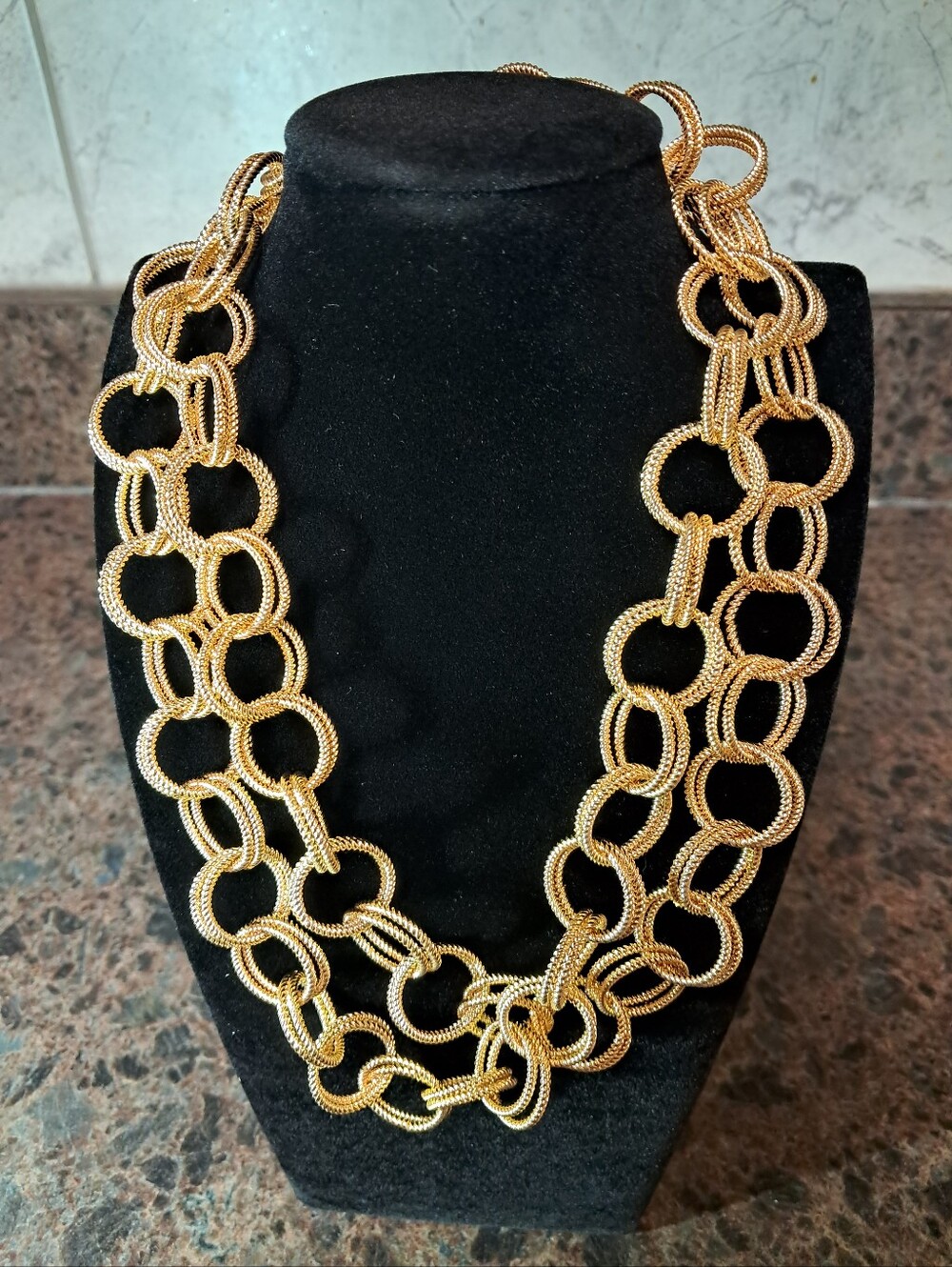 Betsey Johnson Vintage Gold Chunky Chain Double Link Necklace 36" Rare